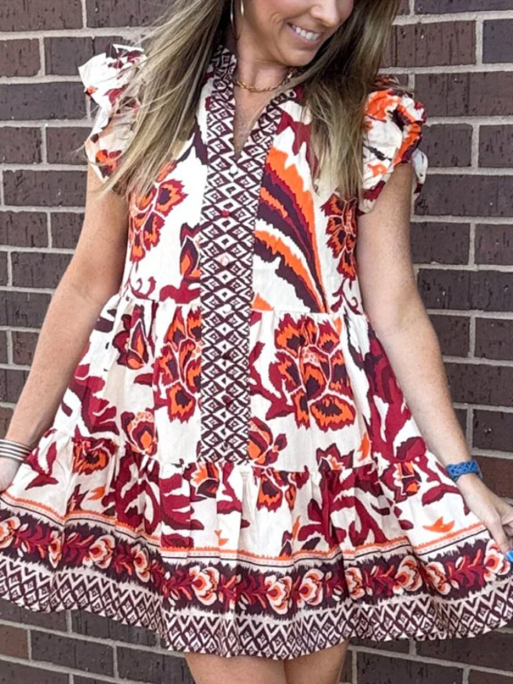 Anthropologie Pinch Contrast Red White Floral Mini Dress Size S